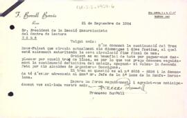 Carta de Francesc Borrell Borràs a la Secció Excursionista