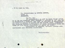 Carta del bibliotecari del Centre de Lectura a l'administrador de la Revista Ibérica
