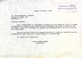Carta del president a Joan Bassegoda i Nonell