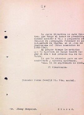 Carta de la Junta Directiva a Jimmy Chrysler