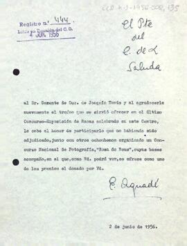 Carta d'agraïment del president al gerent de Suc. de Joaquim Navás