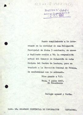 Carta al delegat provincial d'informació i turisme