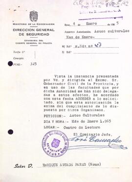 Carta de la comissaria del cos general de policia al president del Centre de Lectura