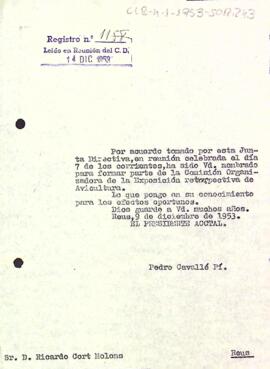 Carta del president accidental a Ricart Cort Molons