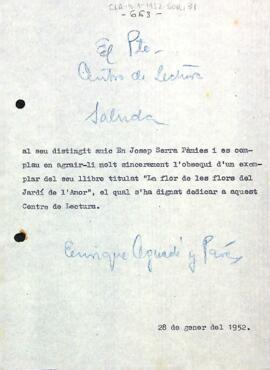 Carta d'agraïment a Josep Serra Pàmies