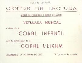 Vetllada musical a càrrec de la Coral Infantil, amb la col·laboració de la Coral L'Eixam