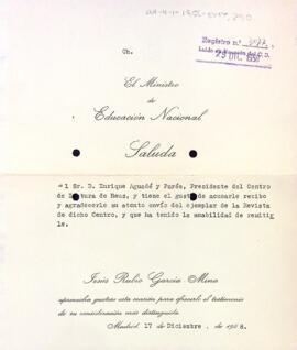Agraïment per l'enviament de la Revista del Centre de Lectura