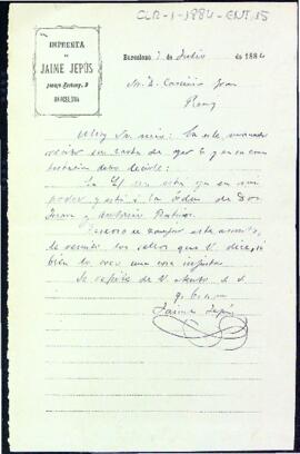 Resposta de Jaime Jepús a la carta de reclamació del president del Centre amb relació a les factures pendents