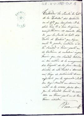 Carta de la societat La Estrella, de Reus, comunicant no poder participaren el Certamen