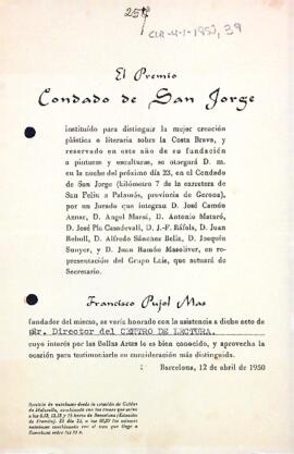 Invitació a l'entrega del Premi Condado de San Jorge