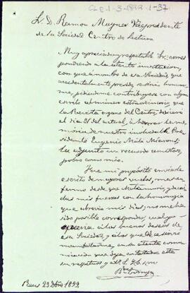 Carta de Bernardo Torroja disculpant-se per no haver pogut enviar cap text d'homenatge a Eugeni Mata