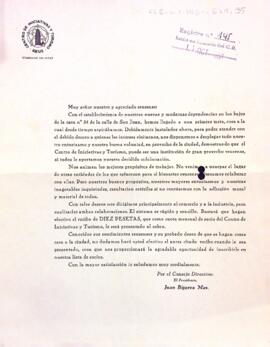 Carta del Centro de Iniciativas y Turismo al Centre de Lectura