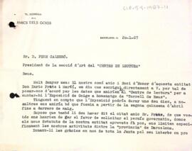 Carta del secretari dels Amics dels Goigs a Pere Calderó