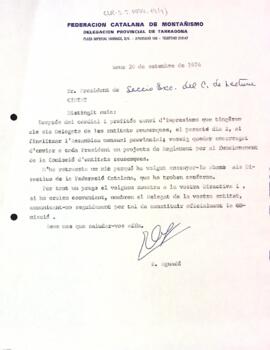 Carta de la Federació Catalana de Muntanyisme