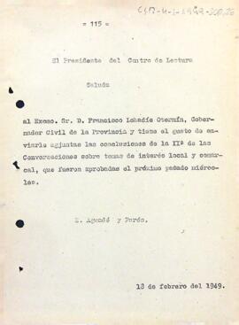 Comunicació del president al governador civil de la província de Tarragona per informar de les conclusions aprovades en la segona sessió de les converses d'interès local i comarcal