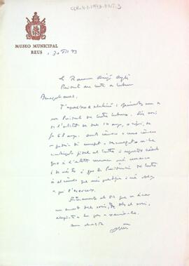 Carta de Salvador Vilaseca a Ramon Amigó