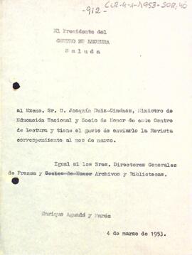 Carta del president al ministre d'Educació Nacional