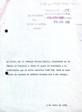 Invitació al president de la Cambra de Comerç de Reus