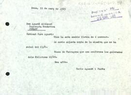 Carta del president a Agustí Altisent