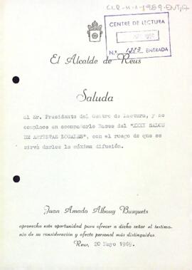 Carta de l'alcalde de Reus al president del Centre de Lectura