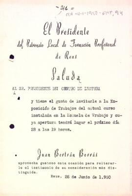 Invitació a l'exposició de treballs de l'Escola de Treball
