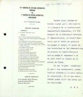 Es comunica al president del Centre de Lectura que ha estat nomenat vocal del Congrés de la Confederació Esperantista Espanyola i Catalana