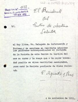 Carta del president al delegat d'informació i turisme