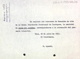 Carta del president al Patronat de les Escoles d'Art de la Diputació de Tarragona