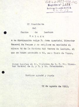 Carta del president a Juan Aparicio