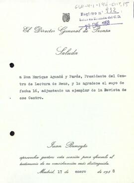 Agraïment per l'enviament de la Revista del Centre de Lectura