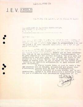 Carta de la Joventut Excursionista Vilafranquina del Museu de Vilafranca