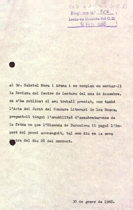 Carta del president a Gabriel Mora i Arana