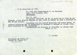 Carta del president al cap del Comissariat General au Tourisme a Barcelona