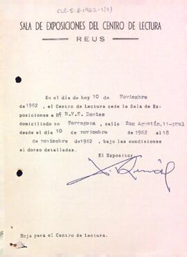 Fitxa de lloguer de la Sala d'Exposicions a B. V. T. Davies