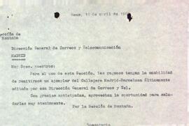 Carta a la Dirección General de Correos y Telecomunicación