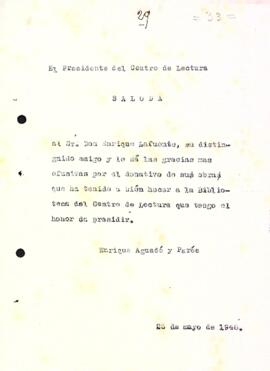 Carta d'agraïment a Enric Lafuente