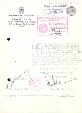 Carta de la Cámara Oficial de la Propiedad Urbana de la Comarca de Reus