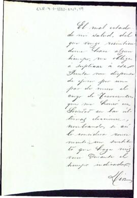 Carta de Frederic Hostench demanant la cessió temporal del seu càrrec de Tresorer