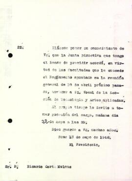 Carta de la Junta Directiva a Ricard Cort Molons