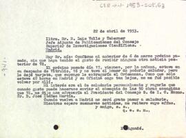 Carta del president al cap adjunt de publicacions del Consell Superior d'Investigacions Científiques