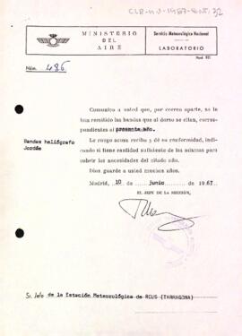 Carta del Servei Meteorològic Nacional a l'Estació meteorològica