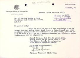 Carta de Francisco Girón Tena al Centre de Lectura