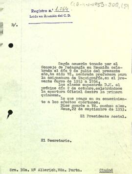 Carta del president accidental a Maria Alberich