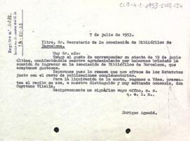 Carta del president al secretari de l'Associació de Bibliòfils de Barcelona
