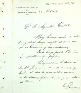 Carta a Agustí Cubells acceptant la proposta de la Comissió