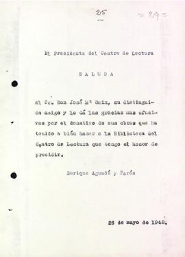 Carta d'agraïment a Josep M. Guix