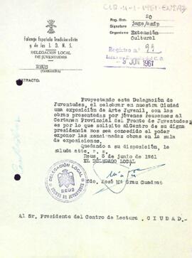Carta del delegat local de la Falange Española Tradicionalista i de la J.O.N.S al president del Centre de Lectura