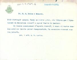 Agraïment a A. Duran per comunicar el donatiu dels llibres de l'Ajuntament de Barcelona