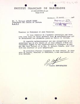 Carta de l'Institut Français de Barcelone