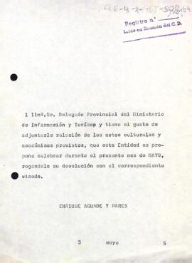 Carta del president al delegat provincial d'informació i turisme de Tarragona